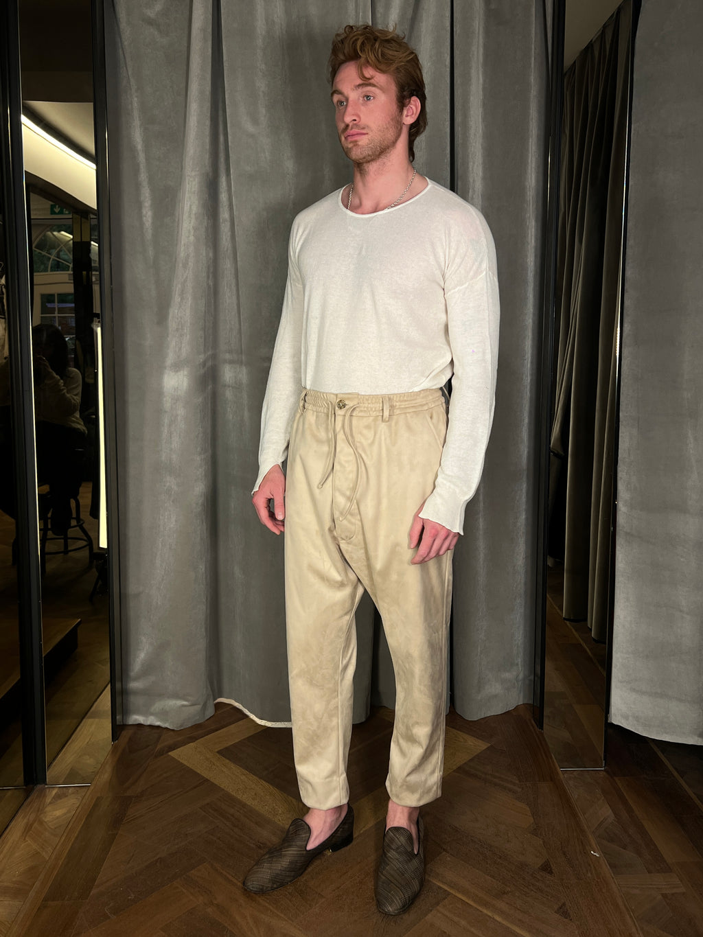 Fender Alcantara Drop Crotch Trousers Beige Men