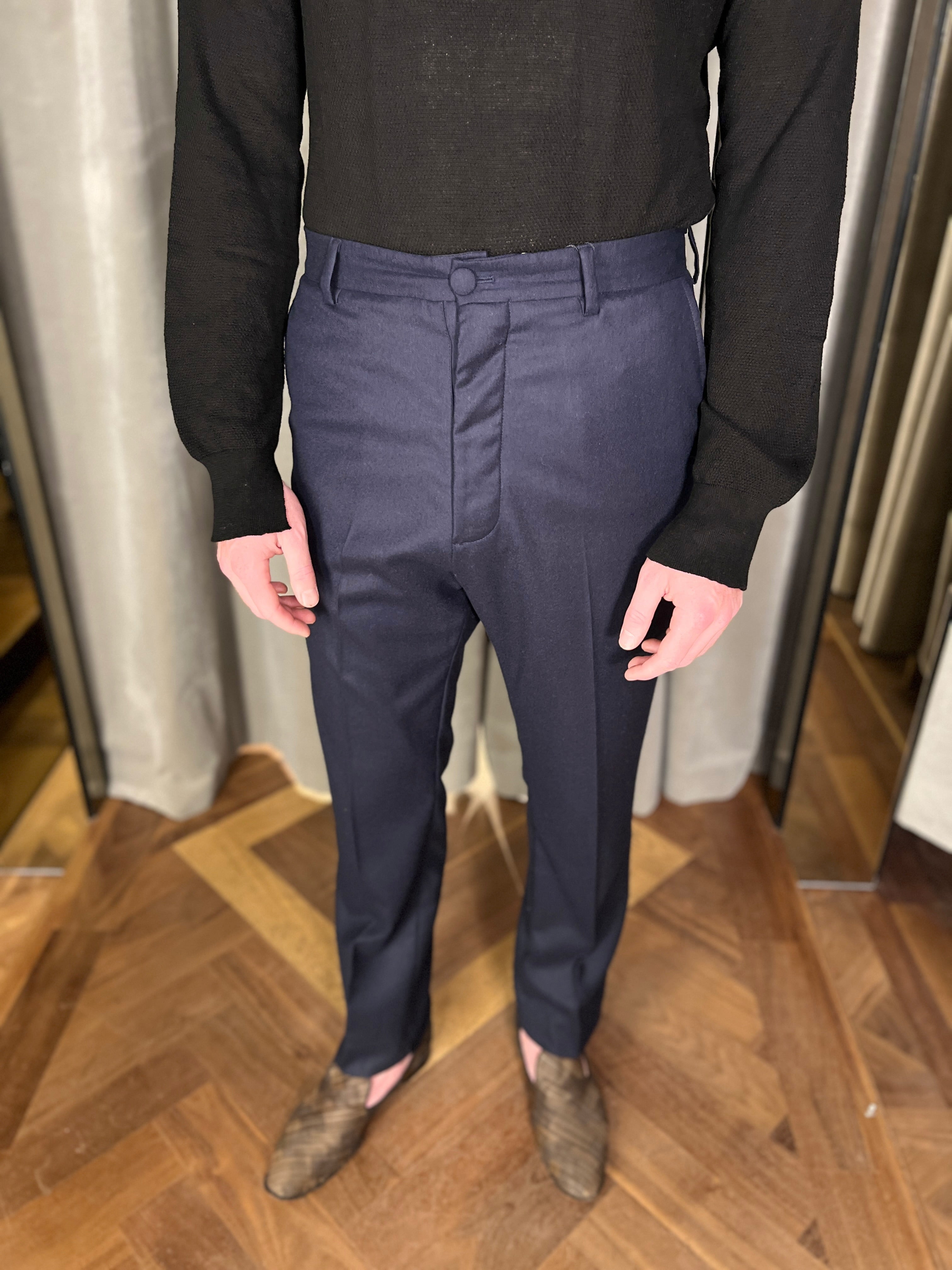 Prince Merino Flannel Drop Trousers Navy Men