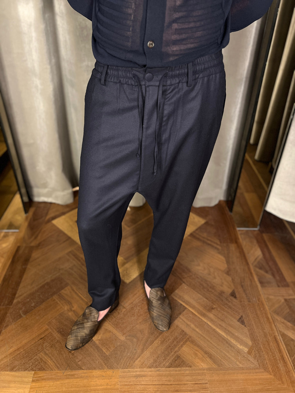 Fender Merino Flannel Drop Crotch Trousers Navy Men