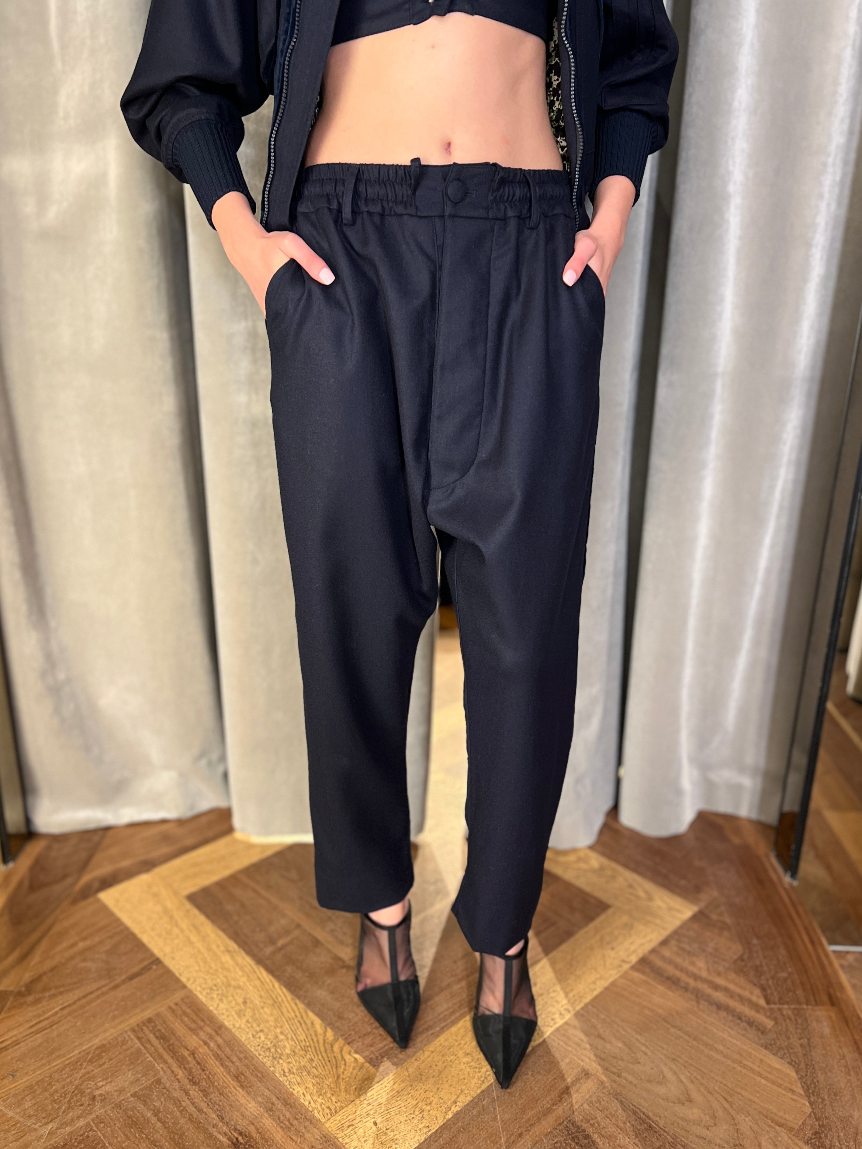 Fender Merino Flannel Drop Crotch Trousers Navy Women