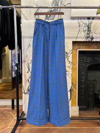 Palazzo Plaid Flannel Trousers Blue Women