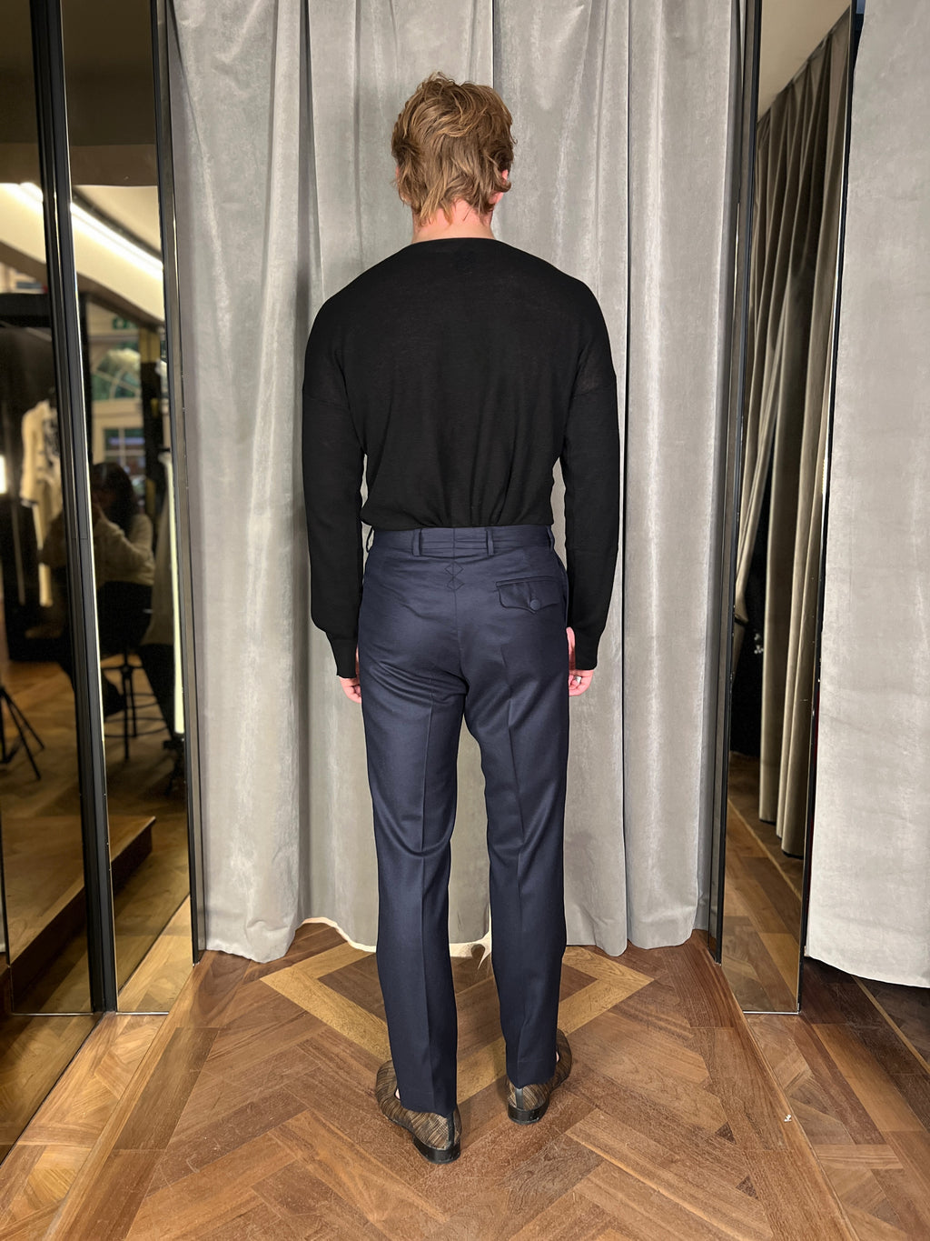 Prince Merino Flannel Drop Trousers Navy Men