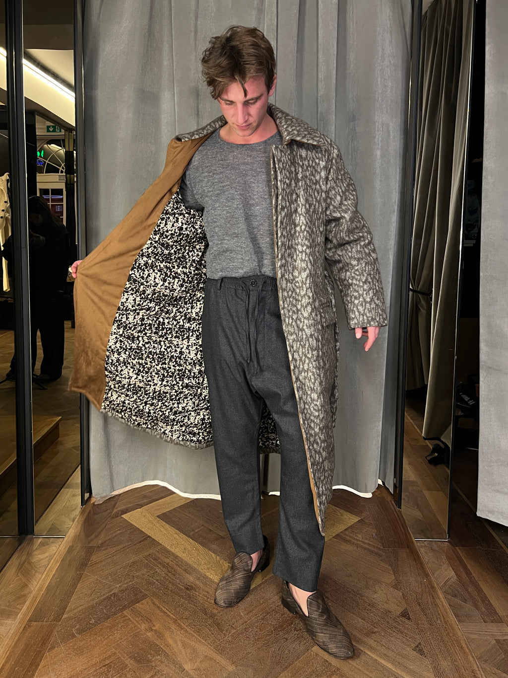 Victor Mohair Jacquard Blanket Overcoat Brown Men