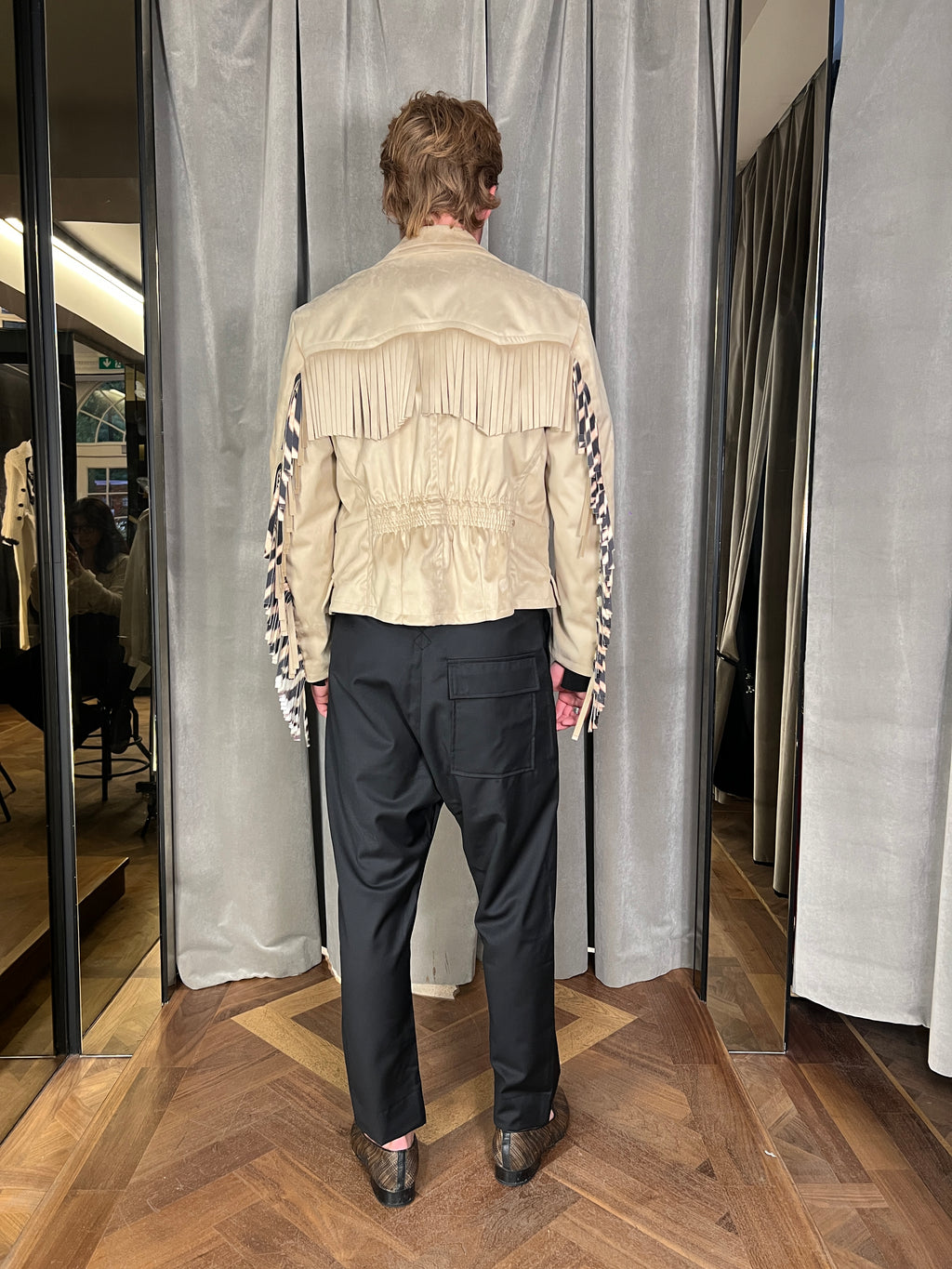 Indiana Alcantara Fringed Western Jacket Beige Men