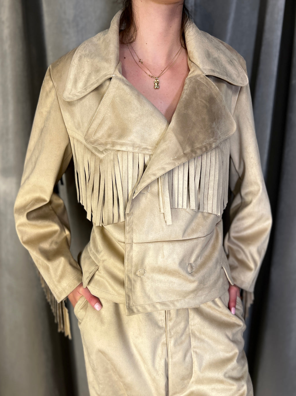 Indiana Alcantara Fringed Western Jacket Beige Women