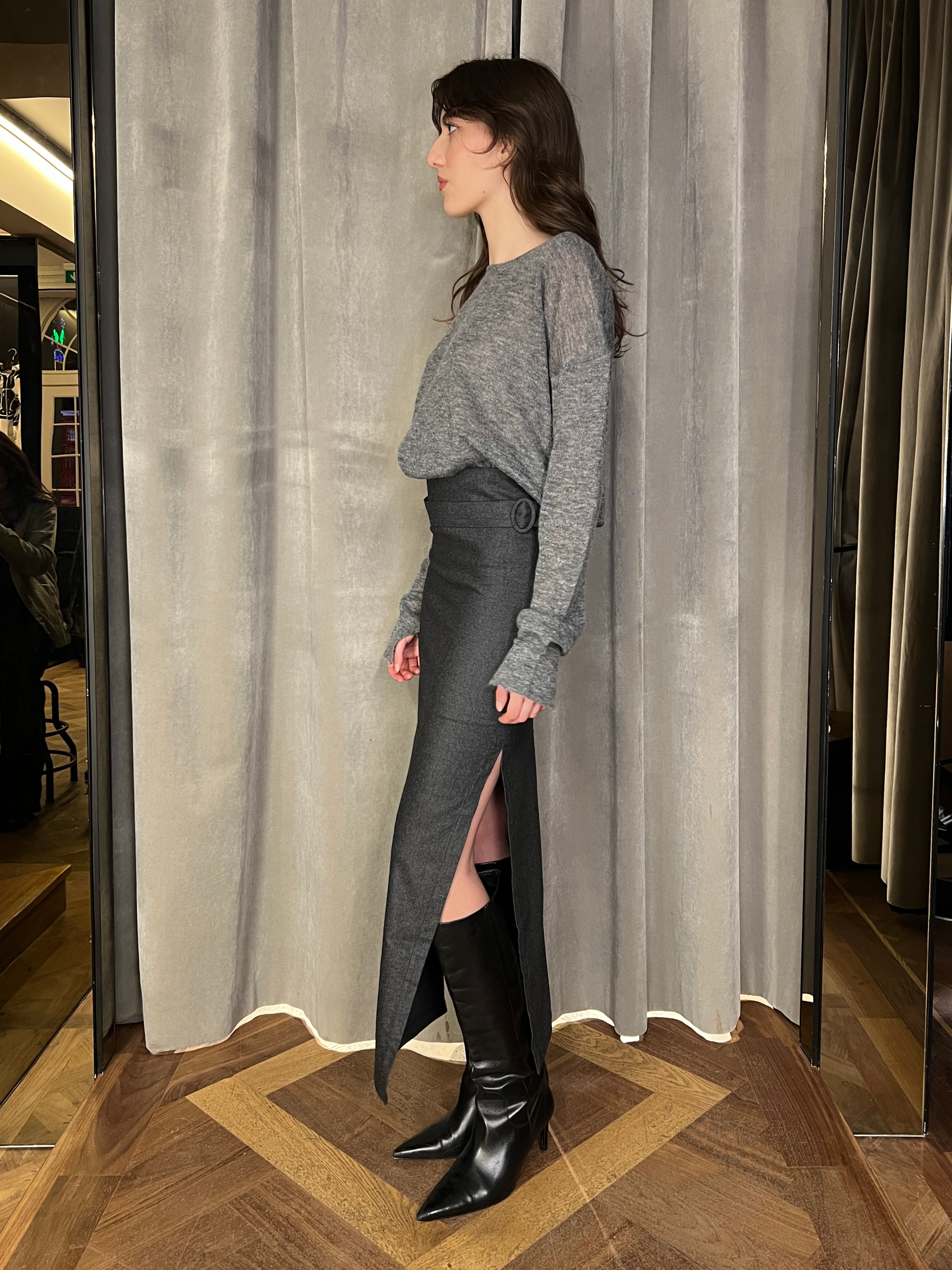 Dolce Angora Flannel Skirt Grey Women