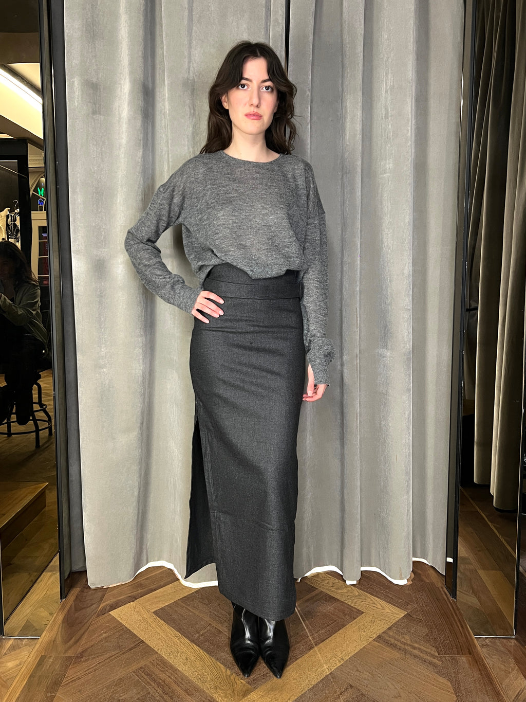 Dolce Angora Flannel Skirt Grey Women