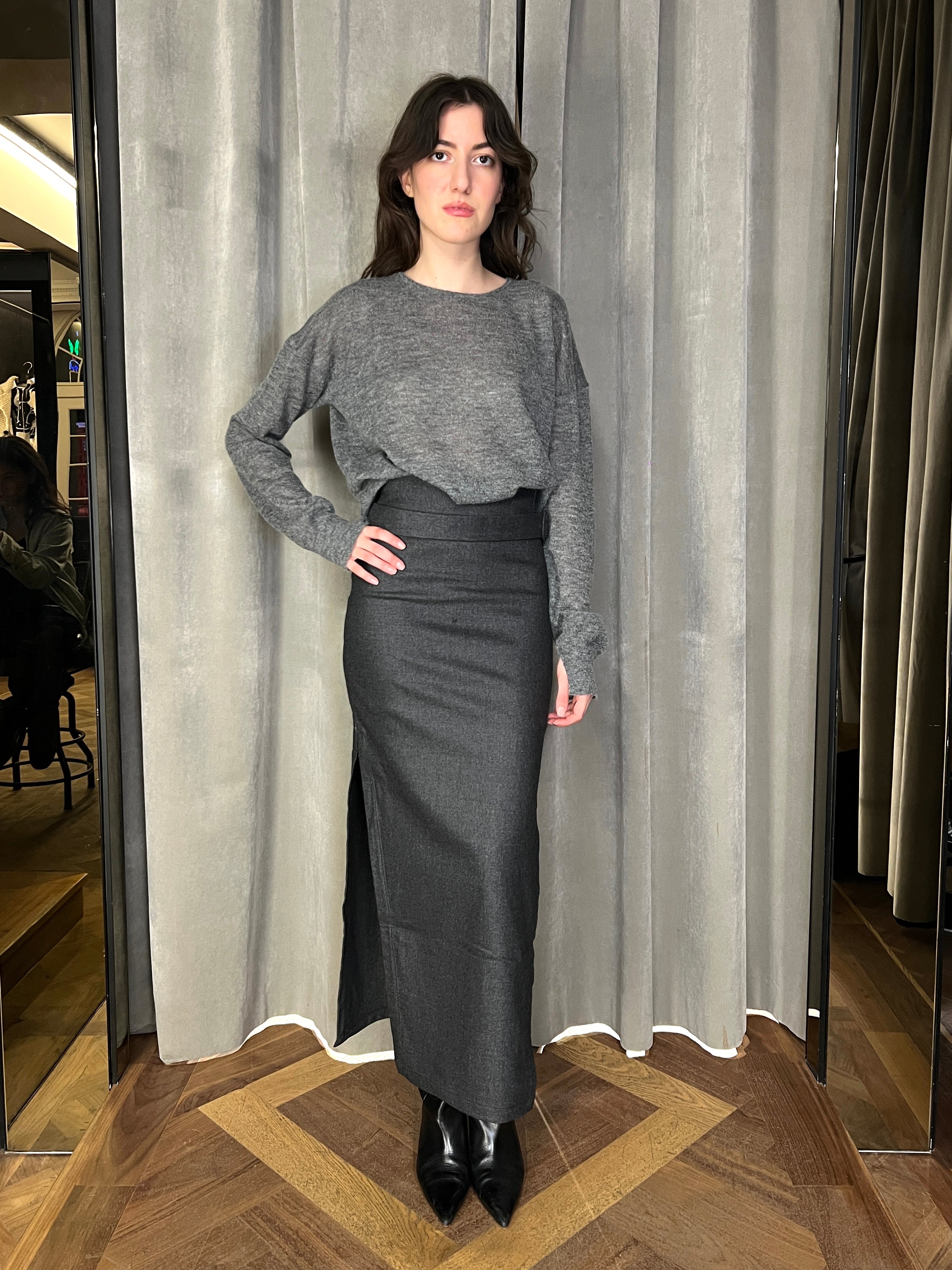 Dolce Angora Flannel Skirt Grey Women