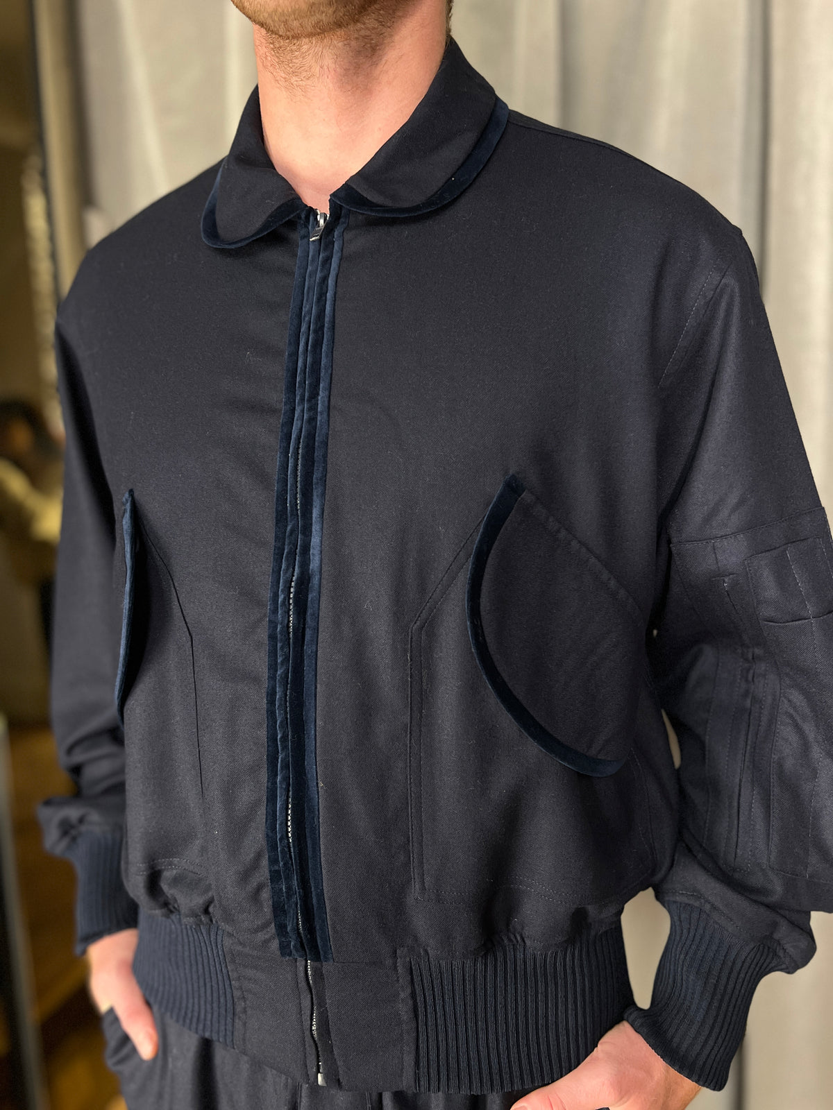 Iceman Merino Flannel Bomber Jacket Navy Men