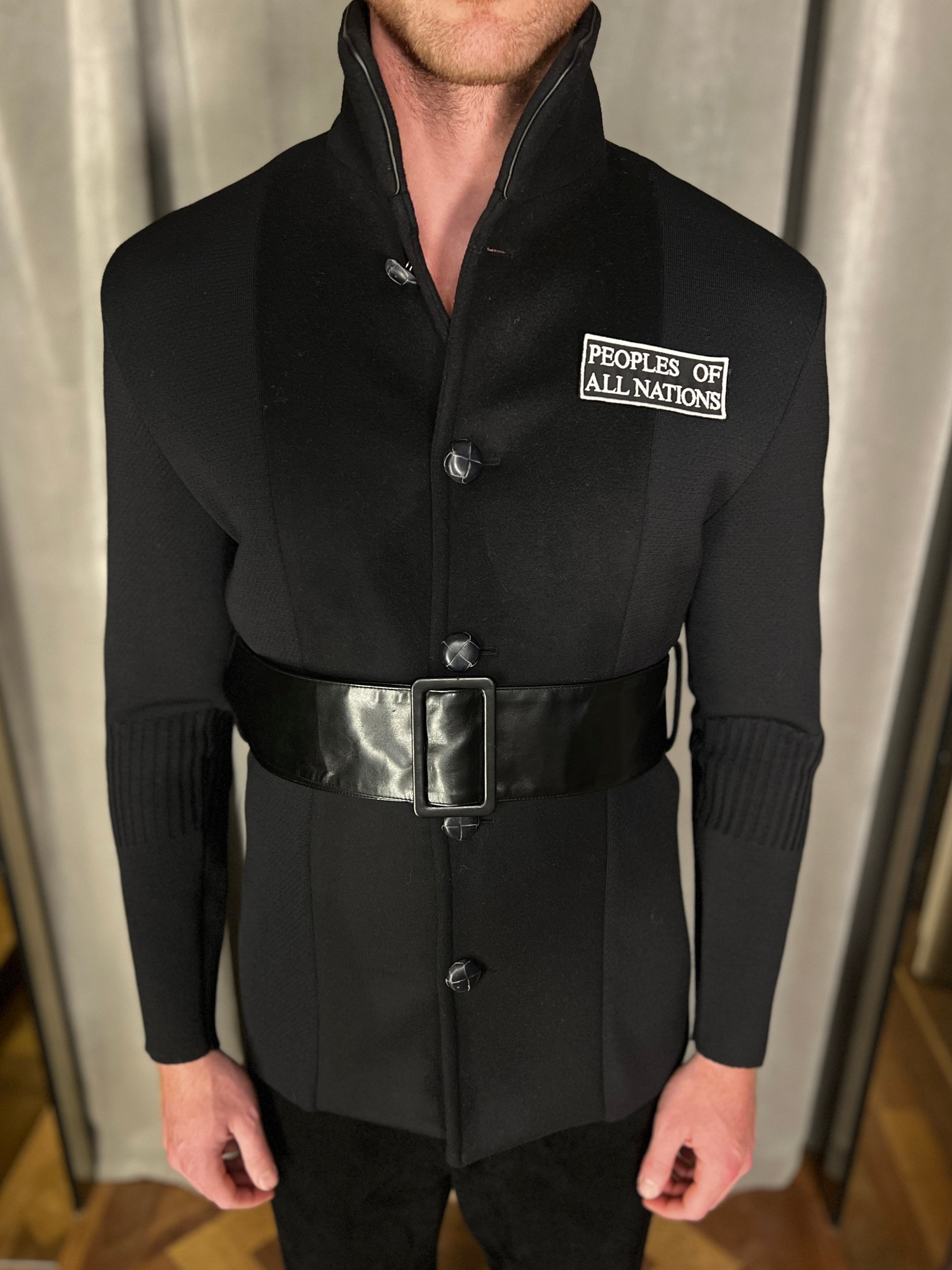 Officer Knitted Belted Coat Jacket Black Men