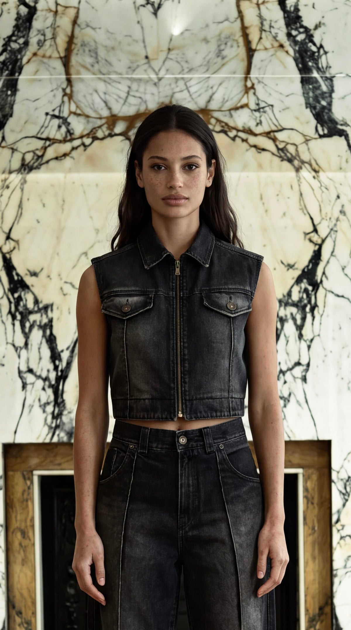 Kill Denim Waistcoat Washed Denim Asphalt Women