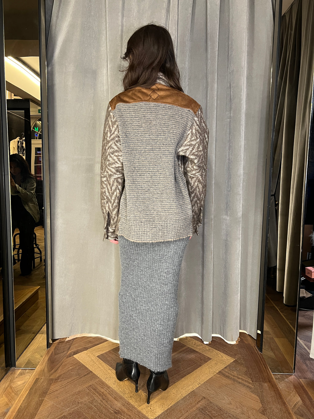 Brieuc Jacquard Blanket Overshirt Jacket Brown Women