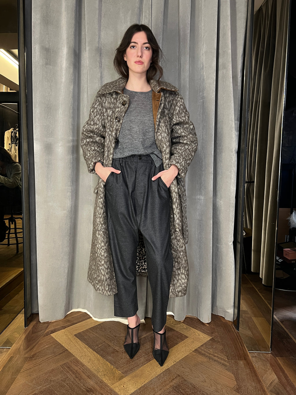 Victor Mohair Jacquard Blanket Overcoat Brown Women