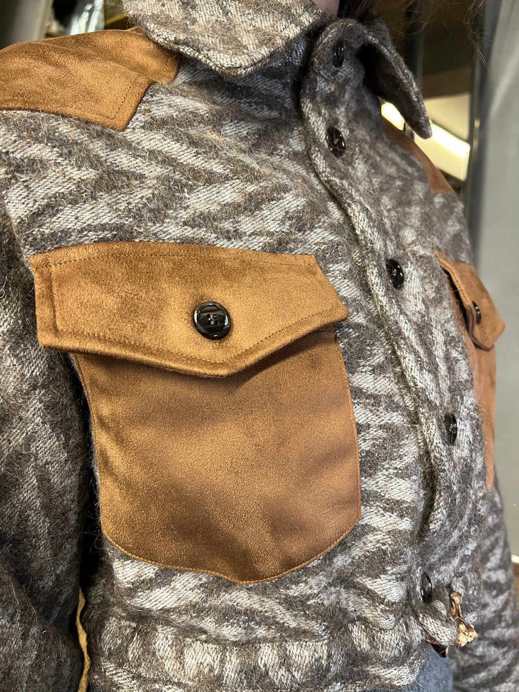 Nettie Mohair Jacquard Blanket Cropped Jacket Brown Women