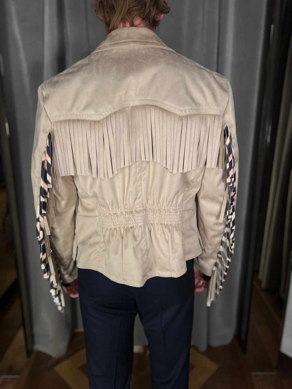 Indiana Alcantara Fringed Western Jacket Beige Men