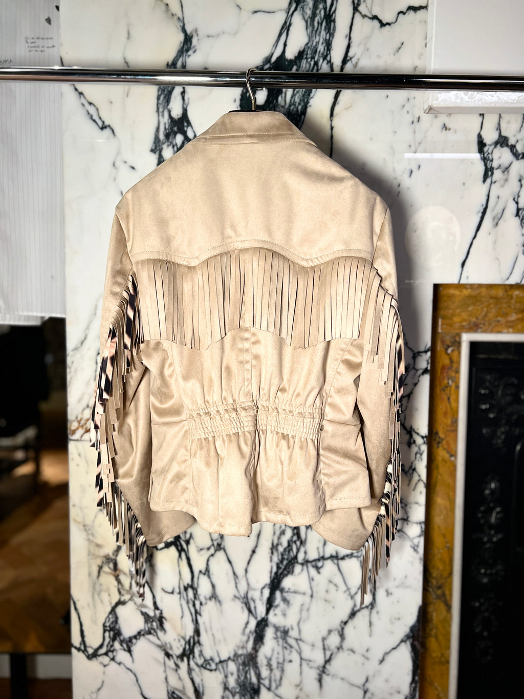 Indiana Alcantara Fringed Western Jacket Beige Men