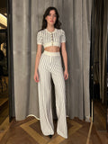 Elva Knitted Palazzo Trousers Women Ivory