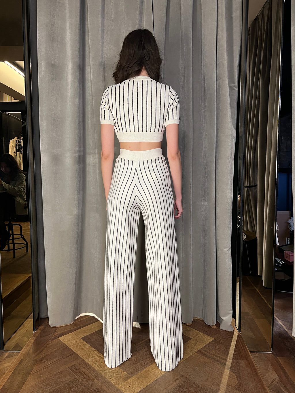 Elva Knitted Palazzo Trousers Women Ivory