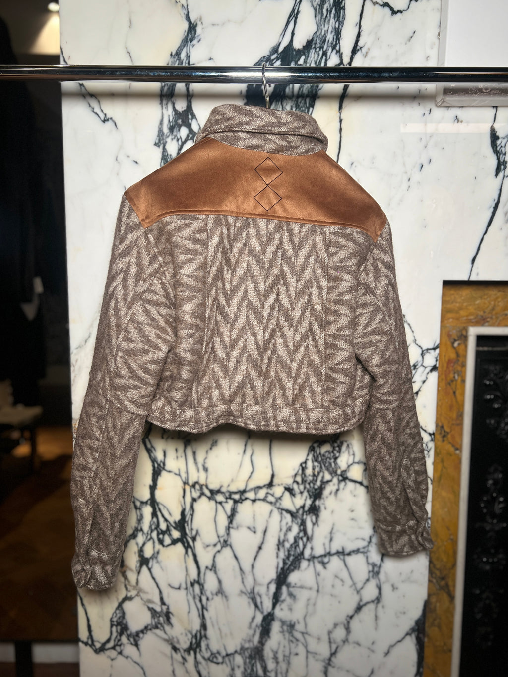 Nettie Mohair Jacquard Blanket Cropped Jacket Brown Women