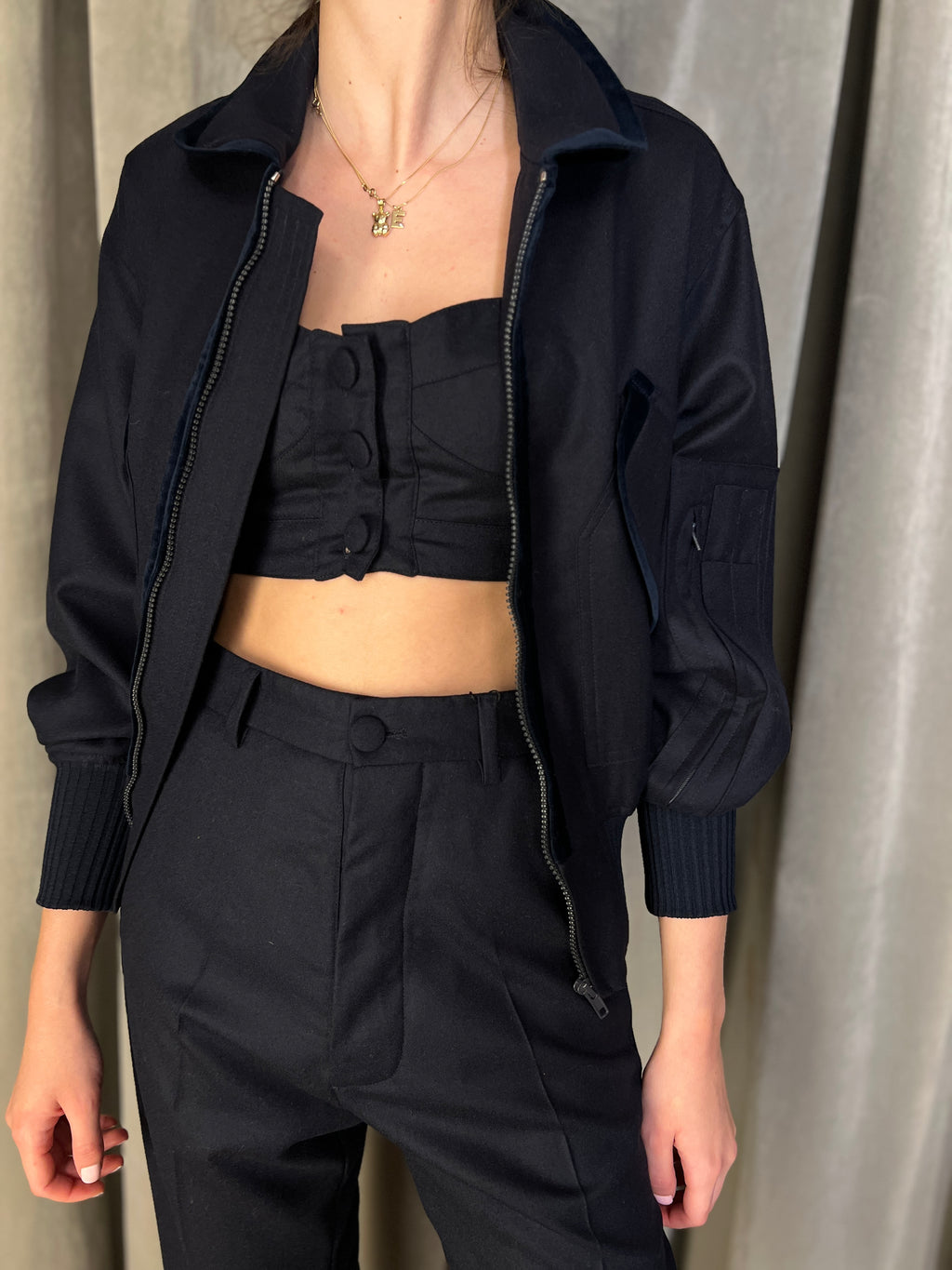 Iceman Merino Flannel Bomber Jacket Navy Women