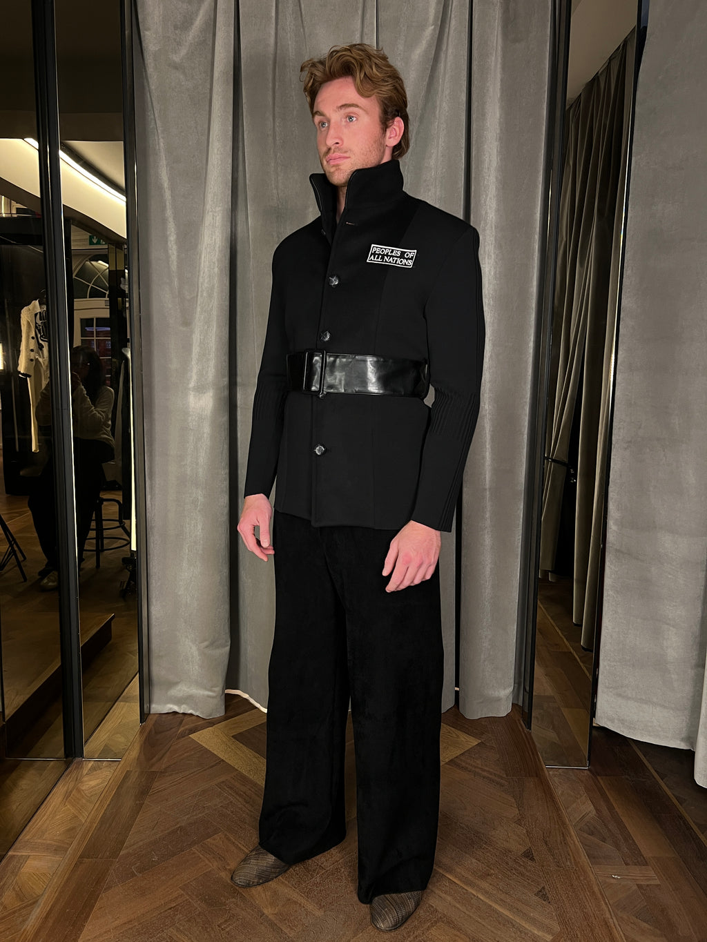 Officer Knitted Belted Coat Jacket Black Men