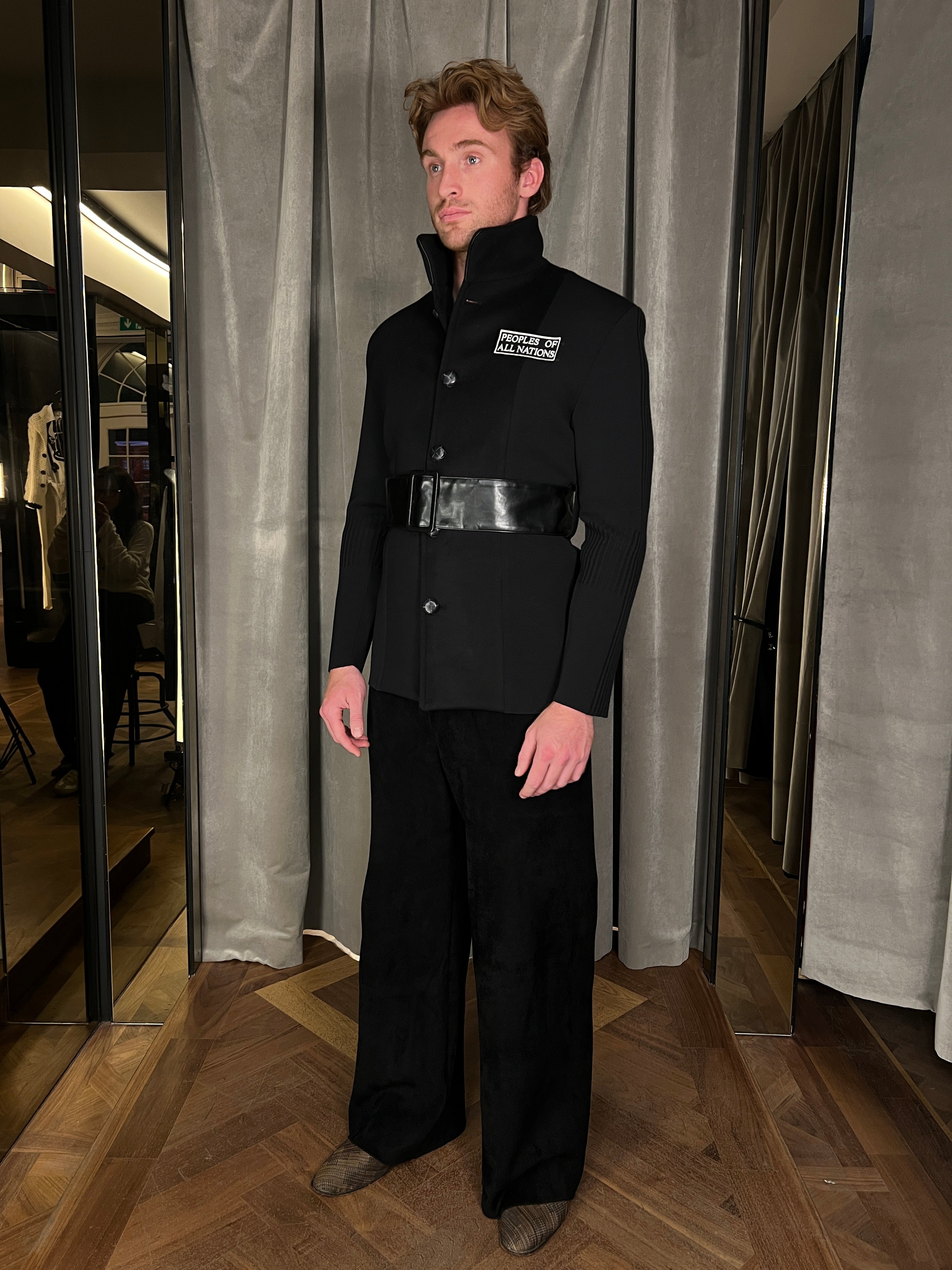 Officer Knitted Belted Coat Jacket Black Men