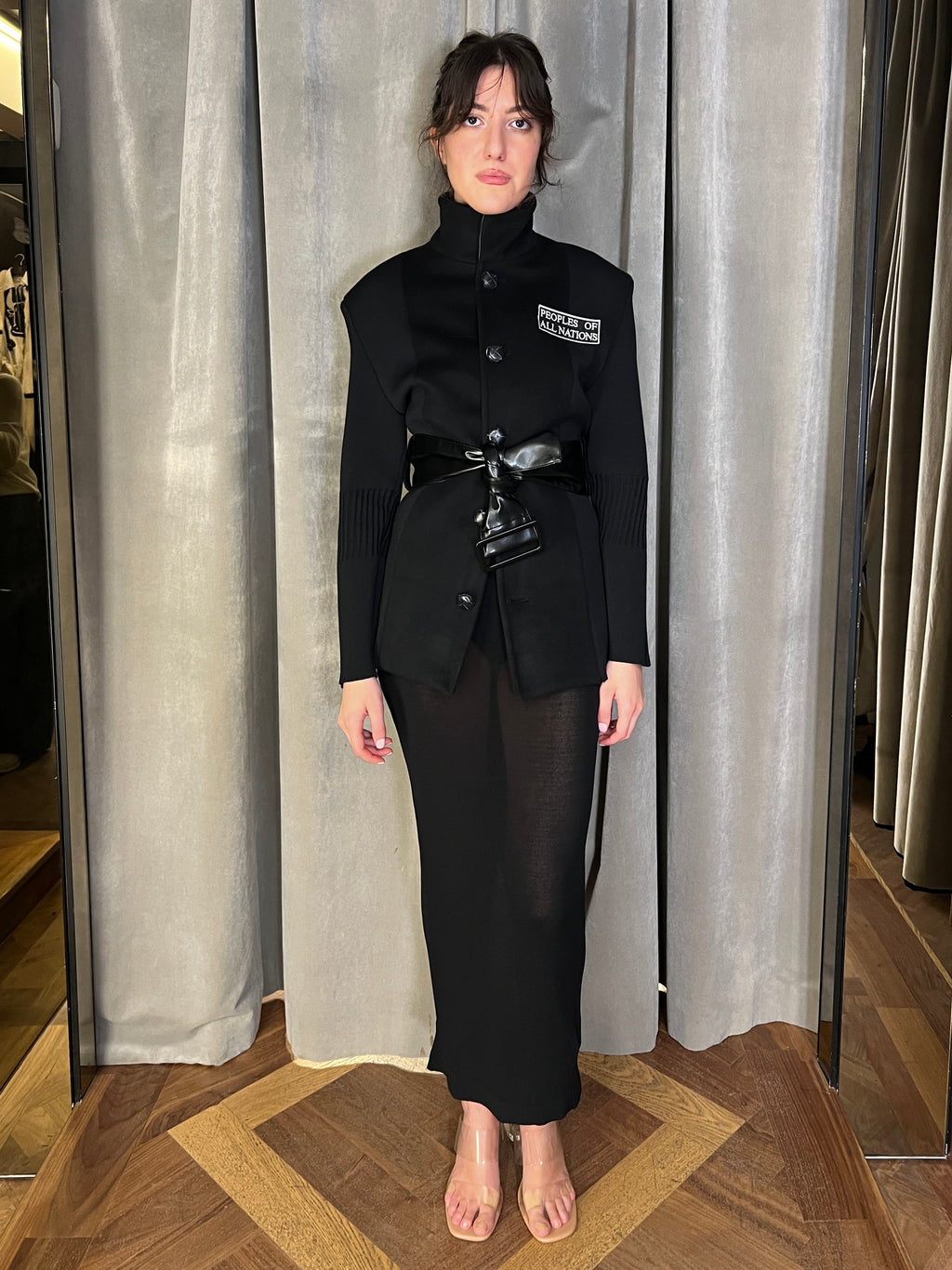 Officer Knitted Belted Coat Jacket Black Women