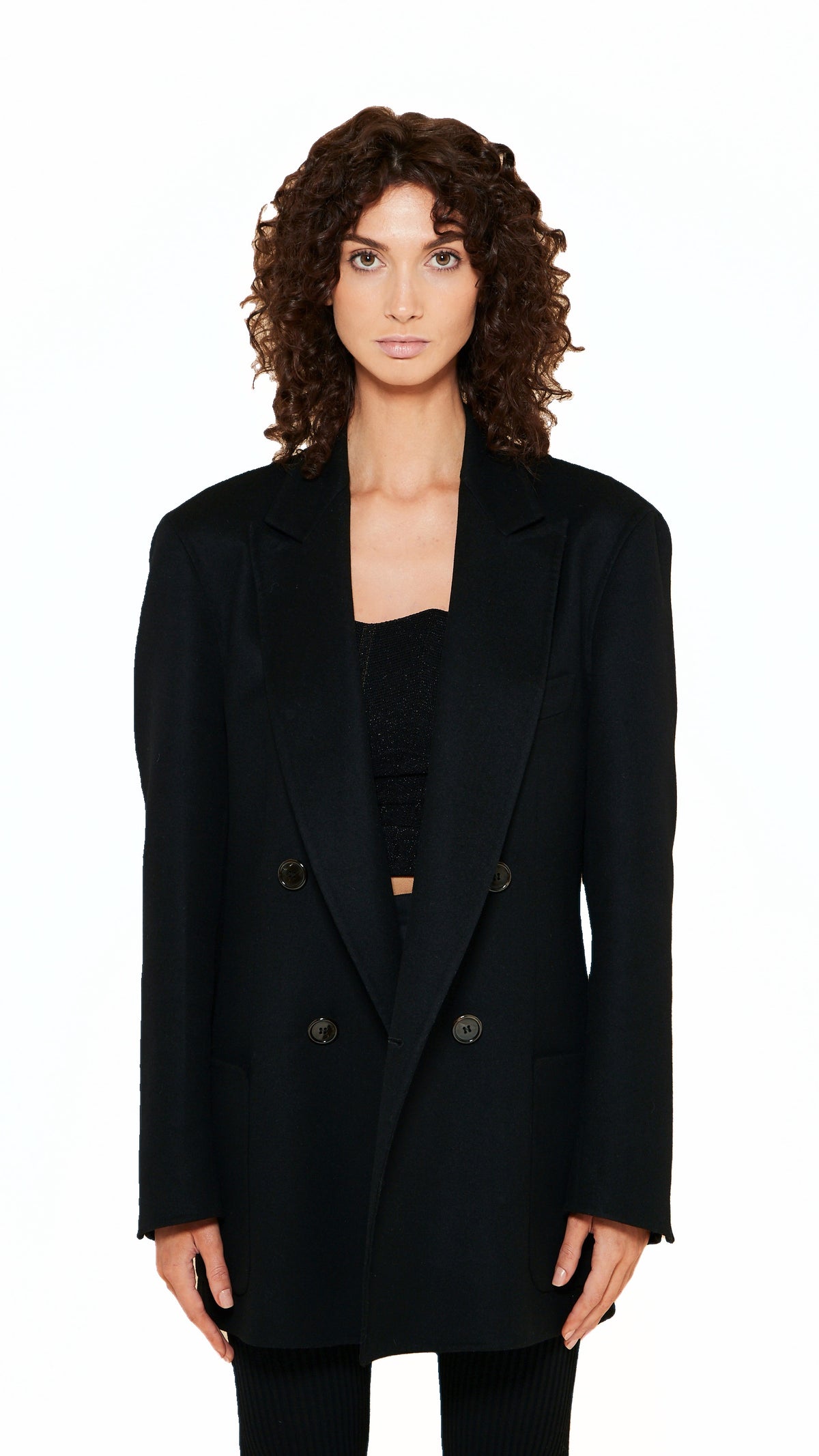 Babbo Double Cashmere Jacket Women Black, detail – POAN