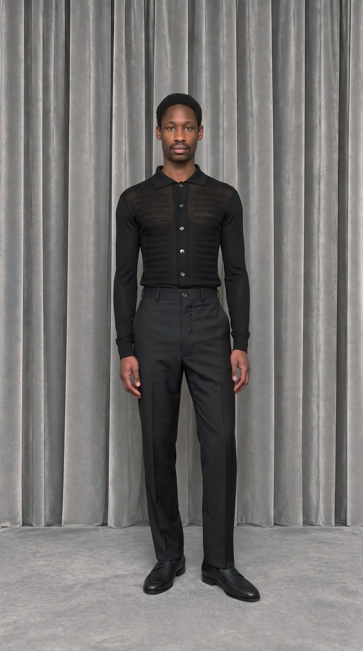 Bib Long Sleeve Polo Black – model front