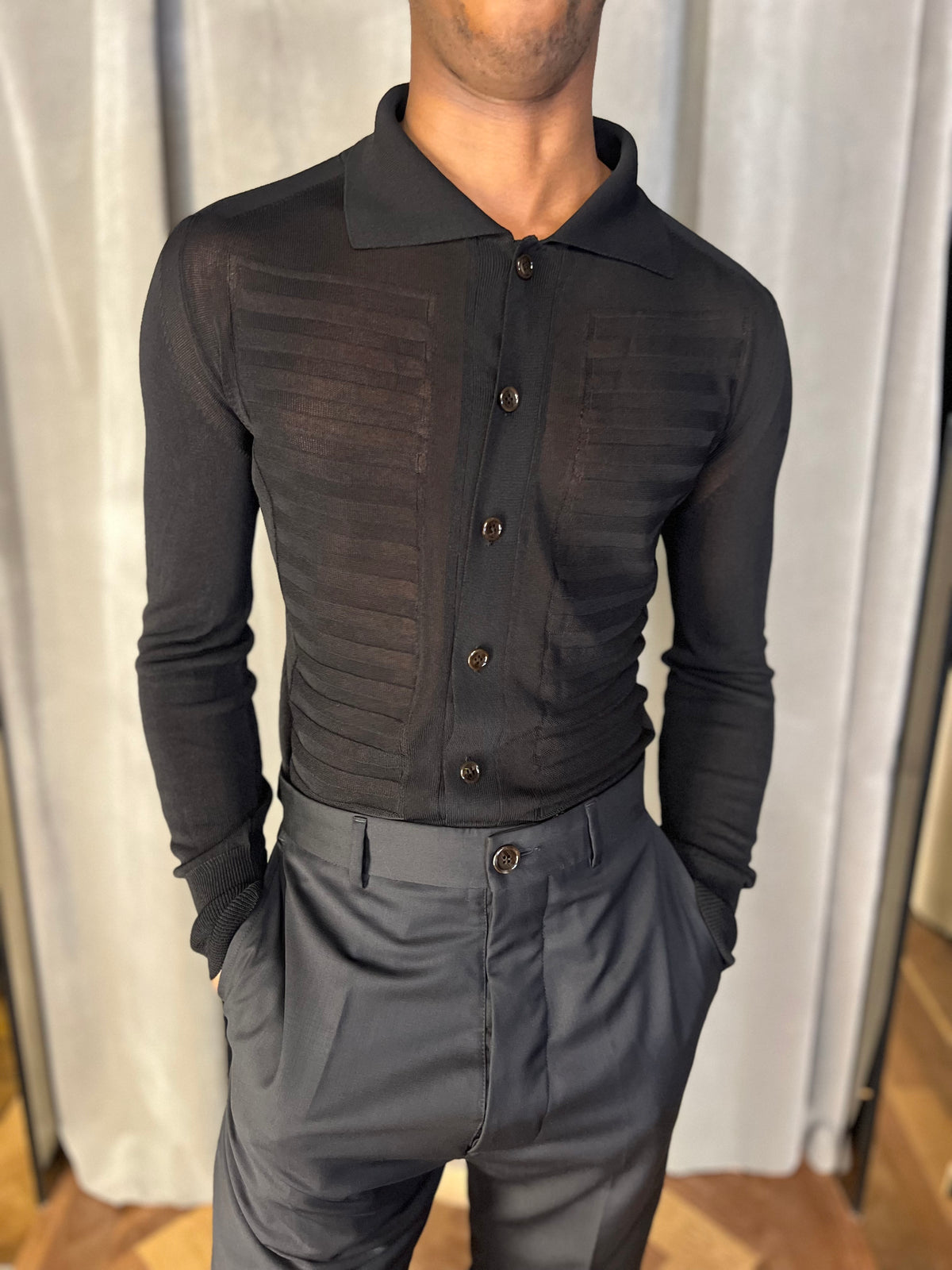 Bib Long Sleeve Polo Black Men