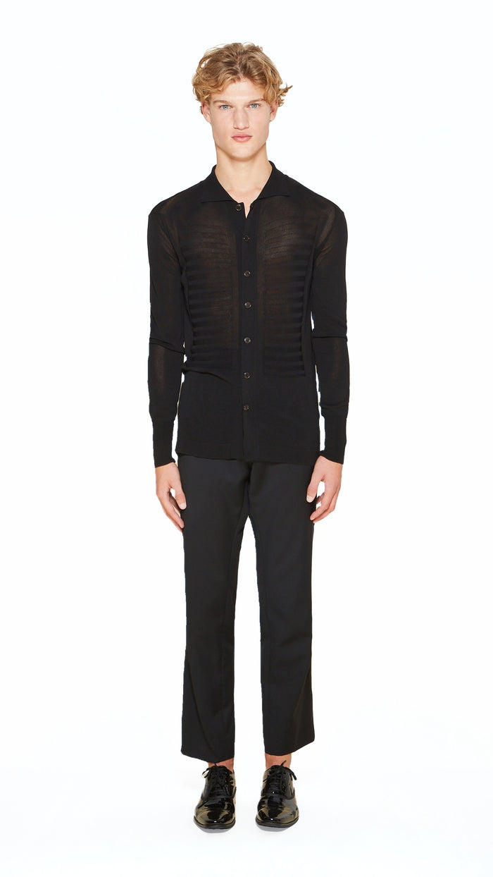 Bib Long Sleeve Polo Black Men, front view – POAN