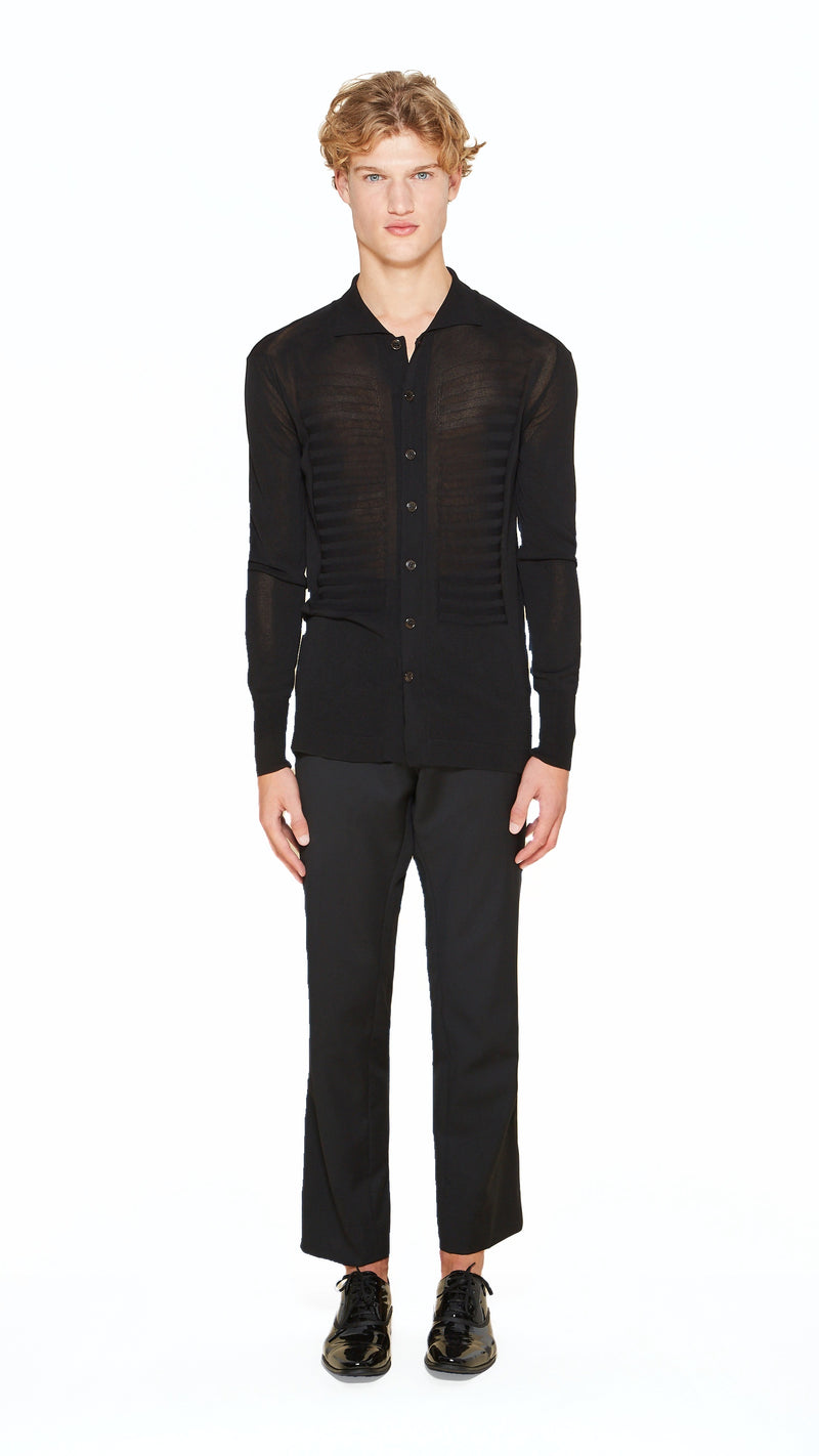 Bib Long Sleeve Polo Black Men, front view – POAN