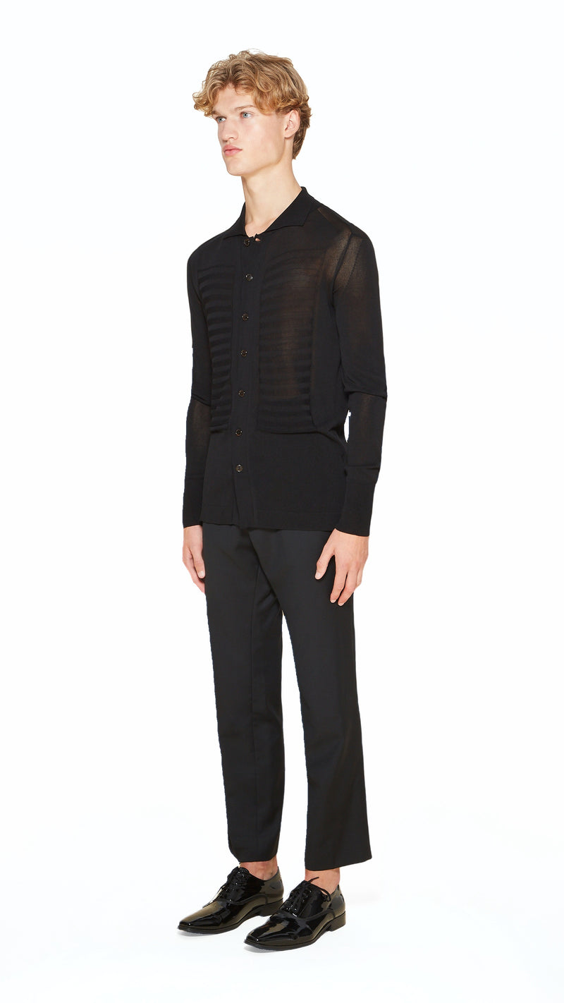 Bib Long Sleeve Polo Black Men, side view – POAN