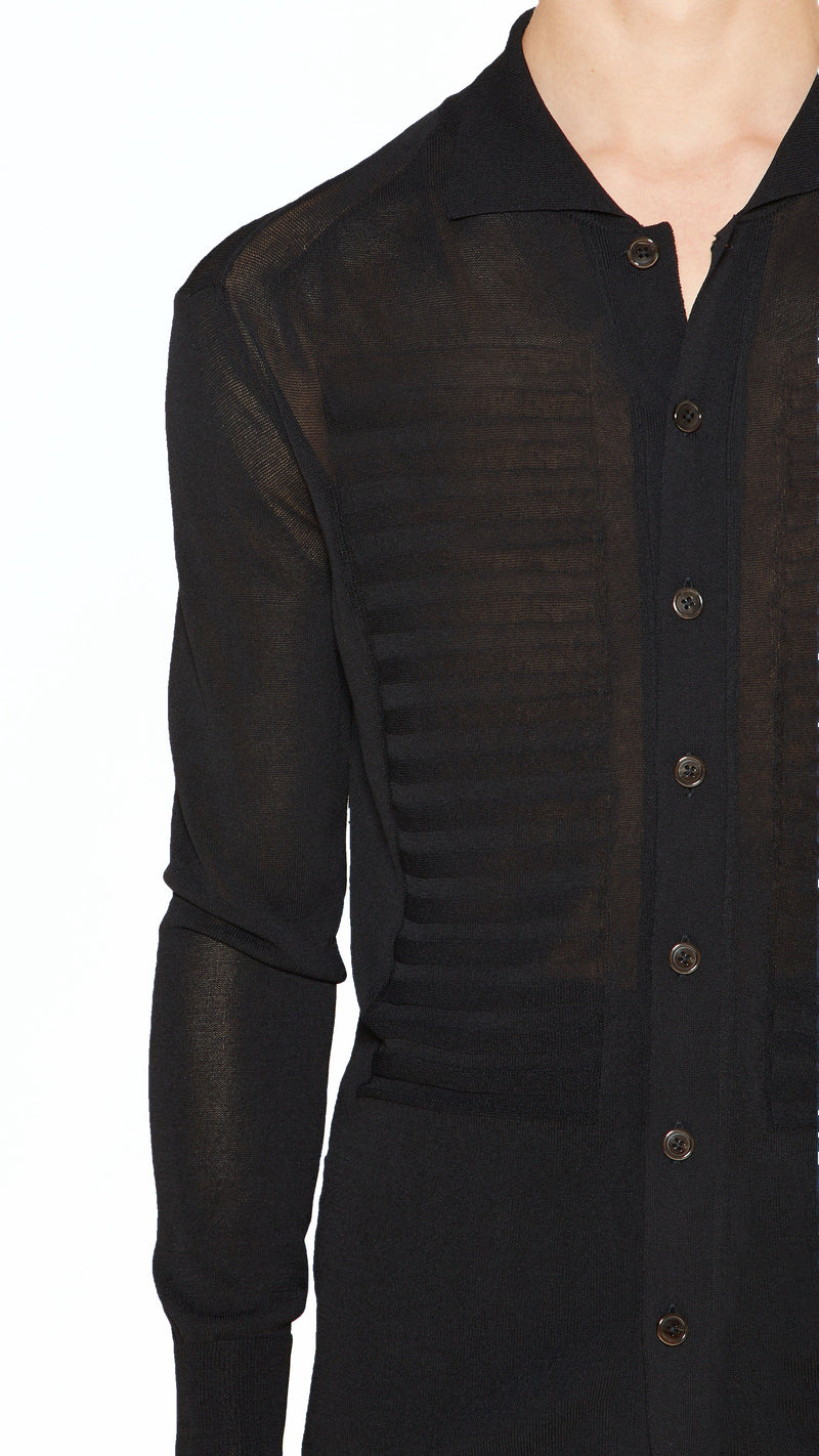 Bib Long Sleeve Polo Black Men, detail – POAN