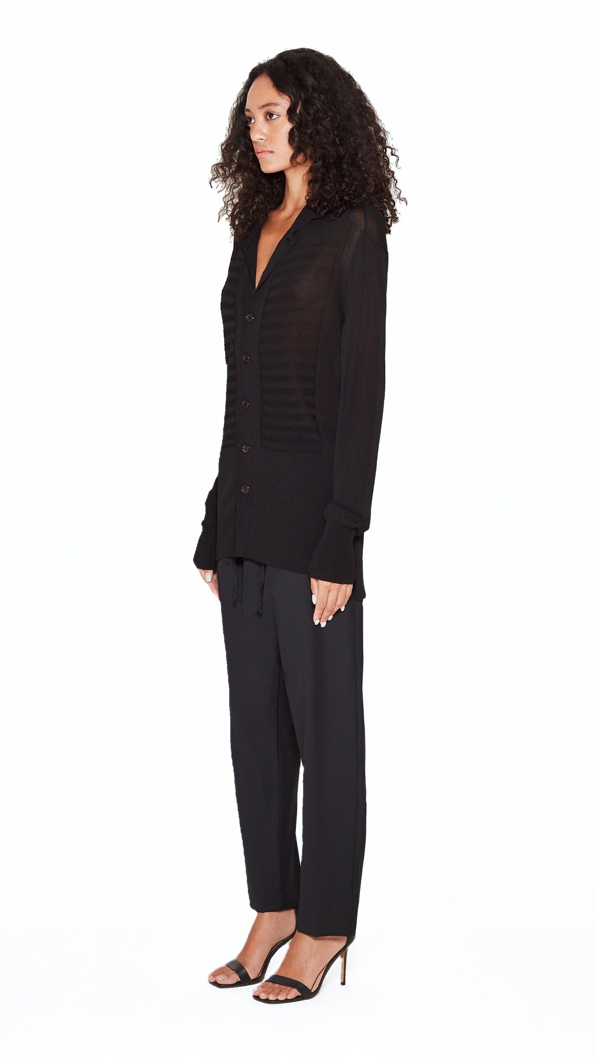 Bib Long Sleeve Polo Black Women, side view – POAN