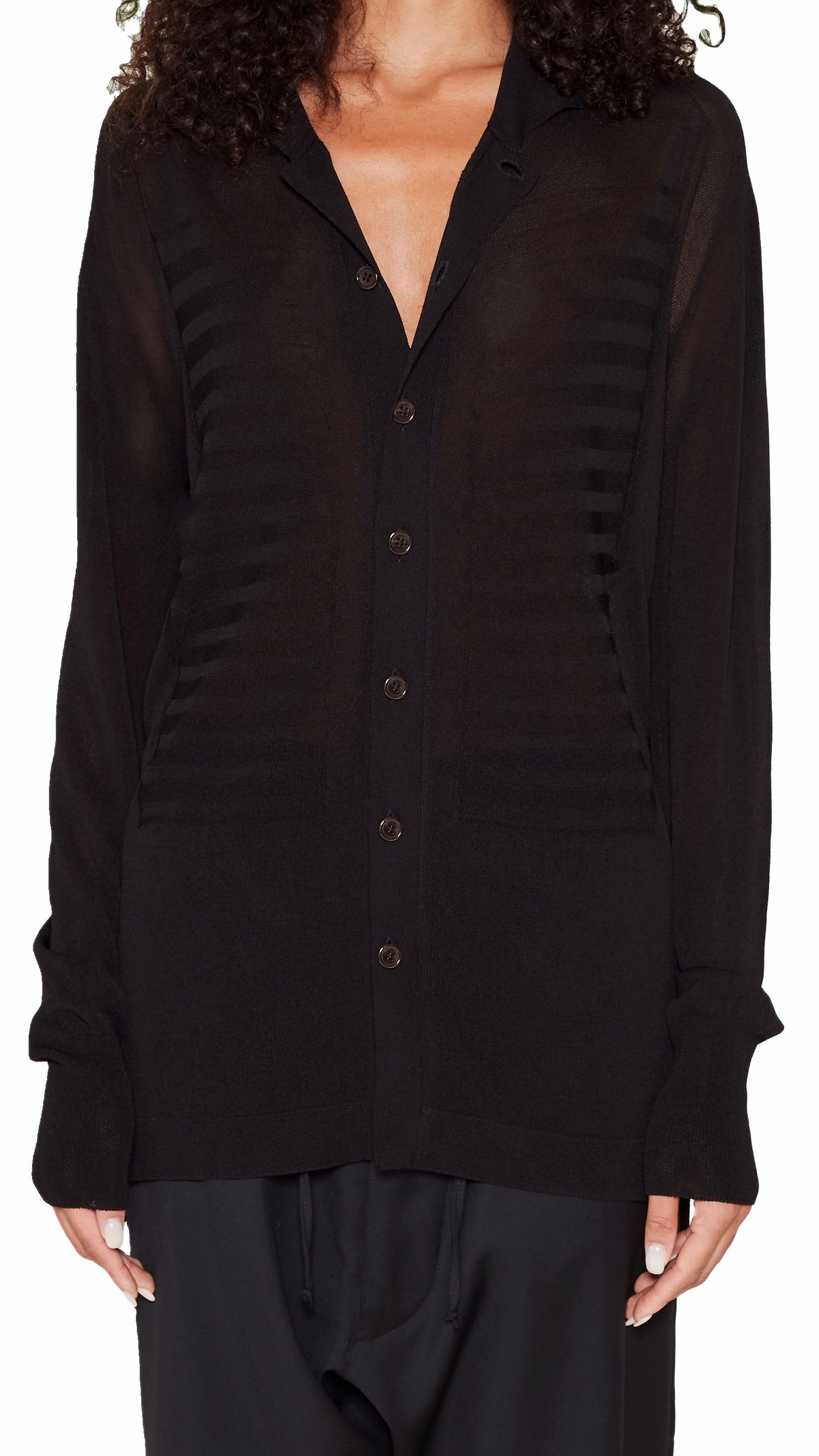 Bib Long Sleeve Polo Black Women, detail – POAN