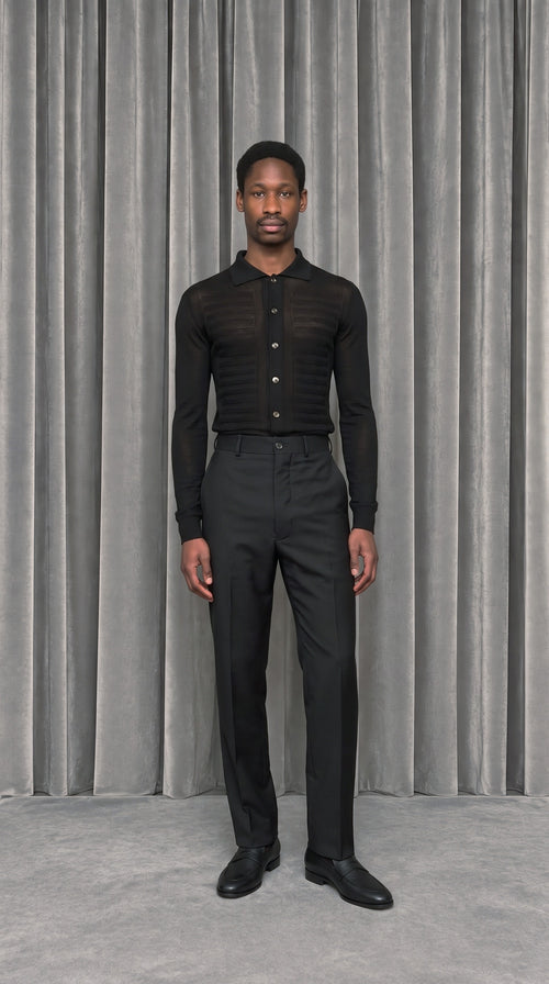 Bib Long Sleeve Polo Black – model front