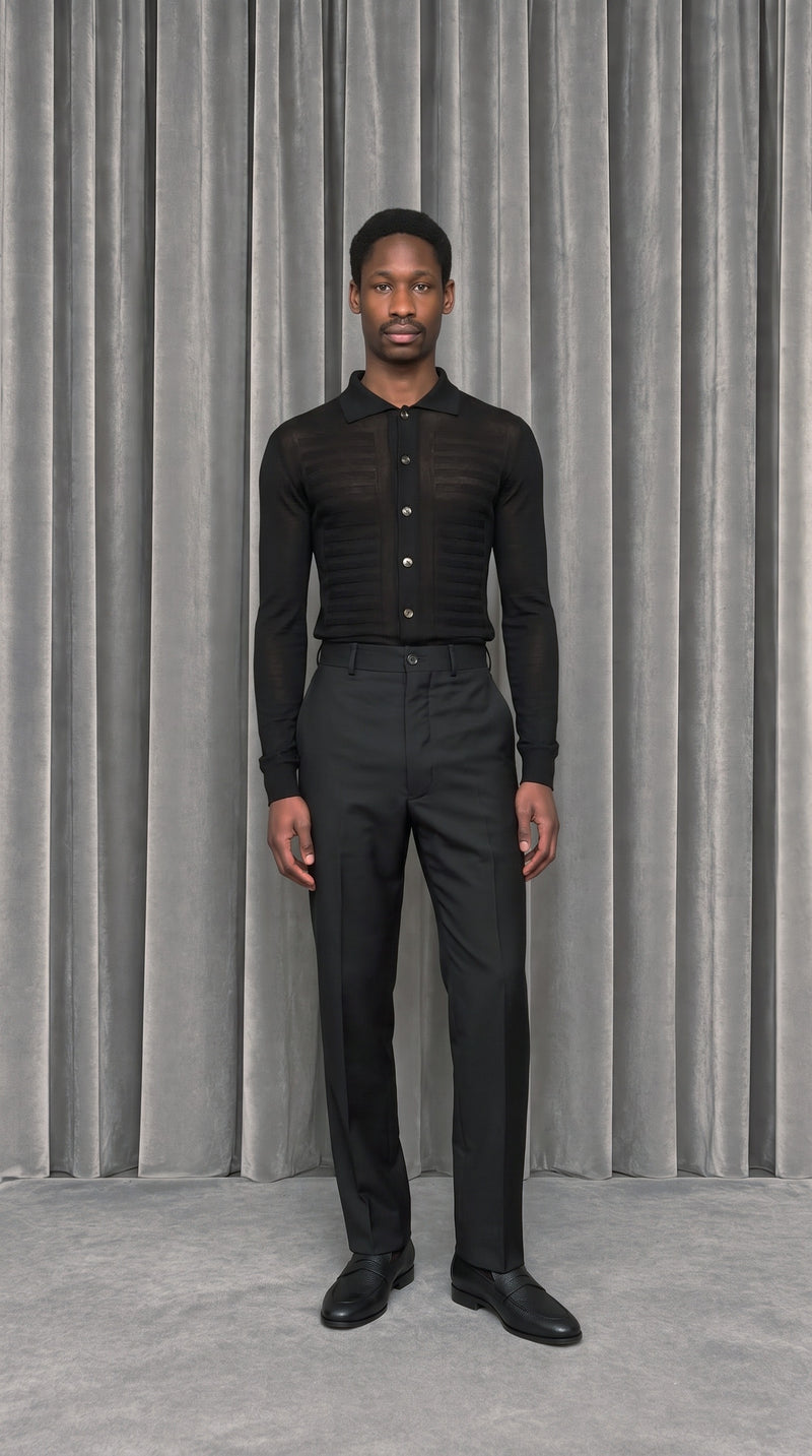 Bib Long Sleeve Polo Black – model front