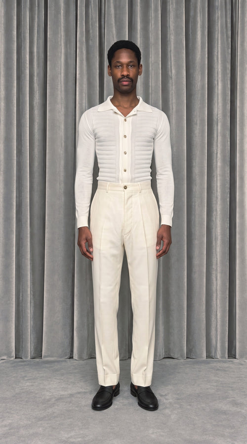 Bib Long Sleeve Polo Ivory – model front