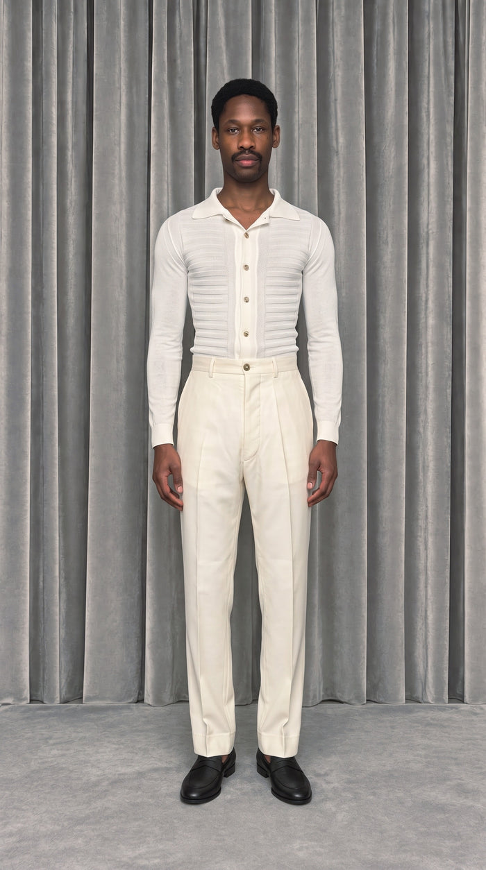 Bib Long Sleeve Polo Ivory – model front