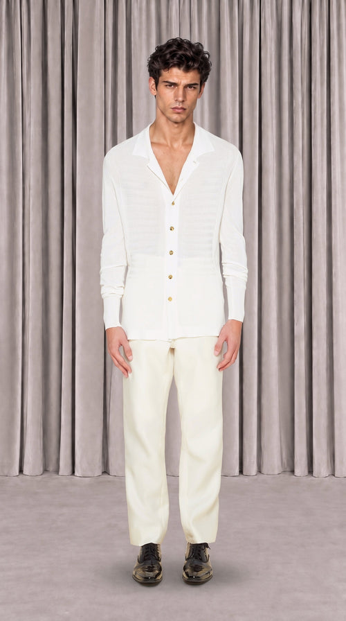 Bib Long Sleeve Polo Ivory Men, front view – POAN