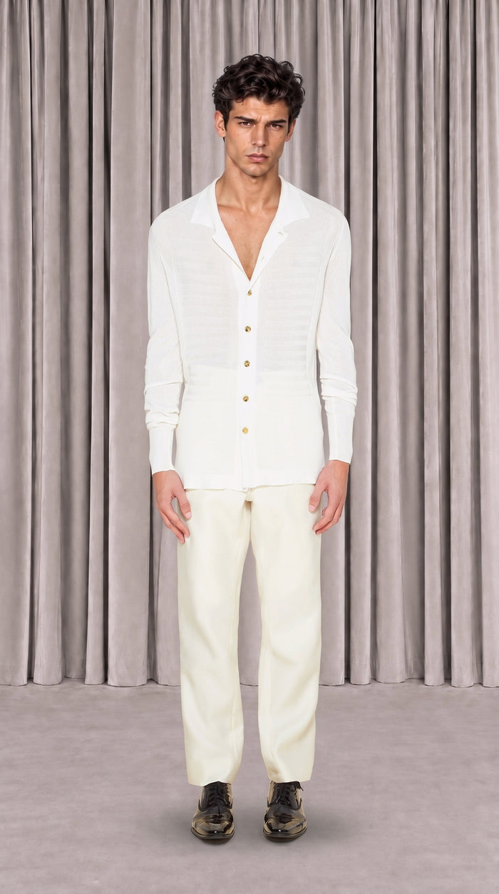 Bib Long Sleeve Polo Ivory Men, front view – POAN