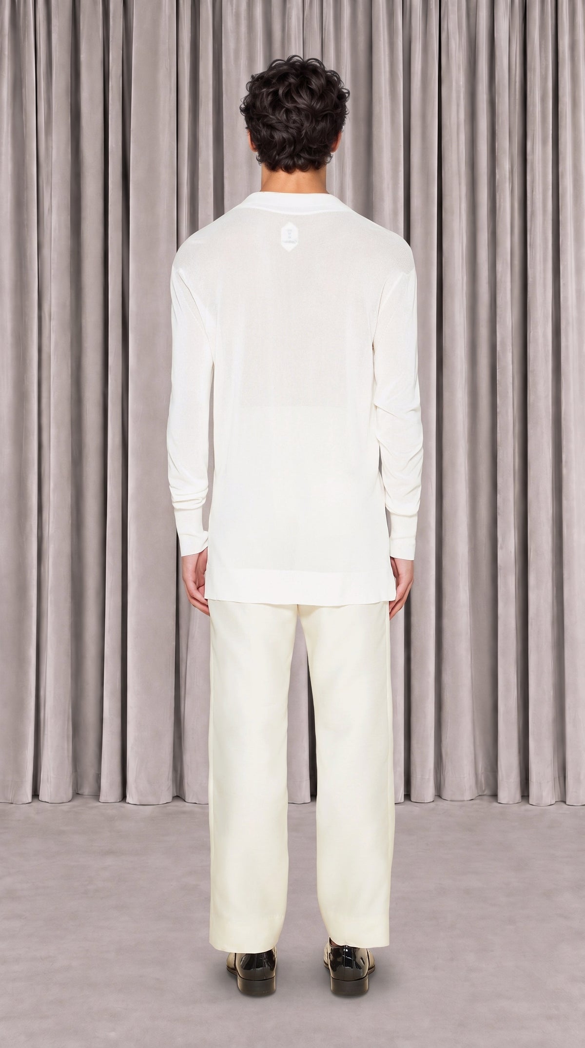 Bib Long Sleeve Polo Ivory Men, back view – POAN