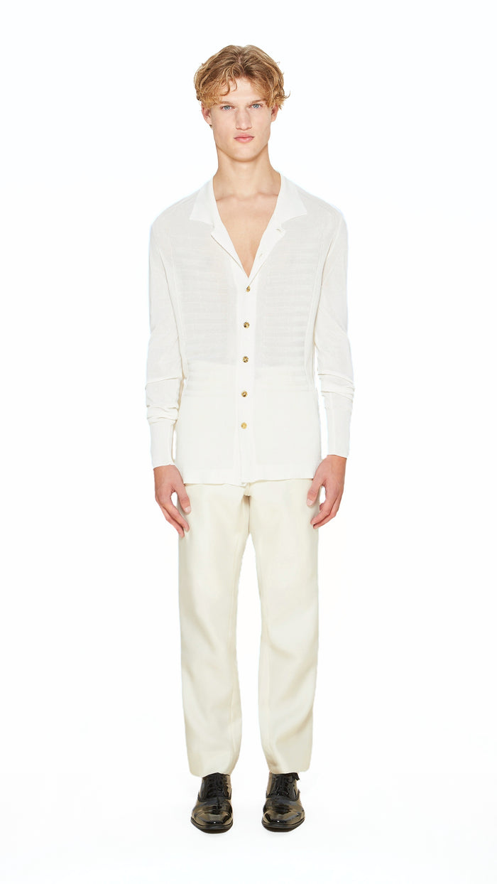 Bib Long Sleeve Polo Ivory Men, front view – POAN