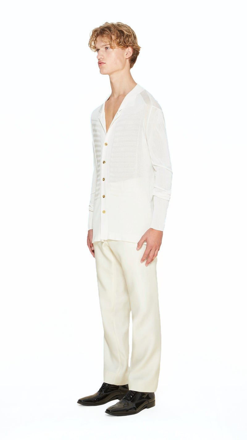 Bib Long Sleeve Polo Ivory Men, side view – POAN