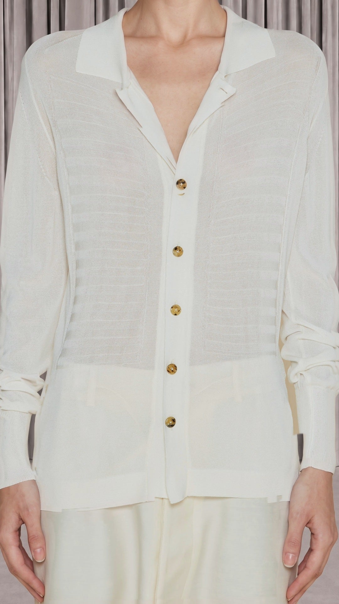 Bib Long Sleeve Polo Ivory Women, detail – POAN
