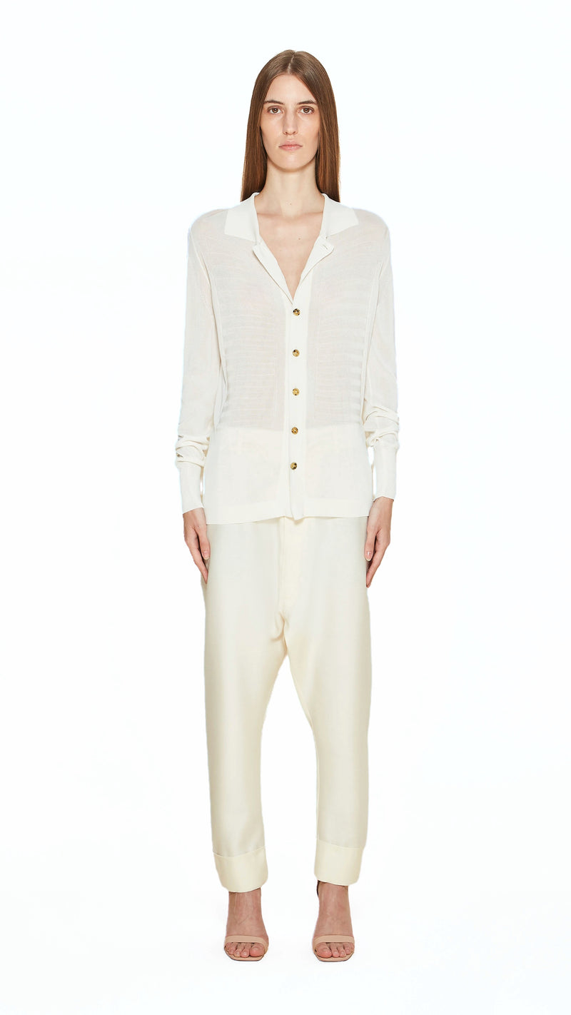 Bib Long Sleeve Polo Ivory Women, front view – POAN