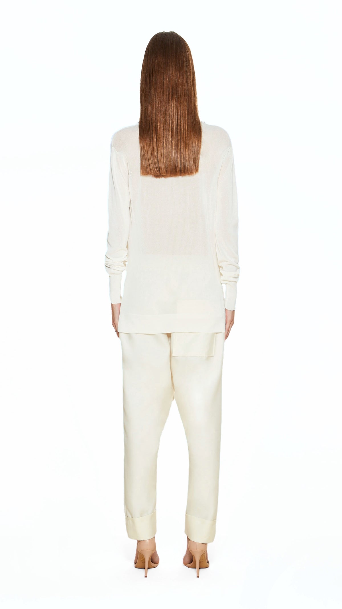 Bib Long Sleeve Polo Ivory Women, back view – POAN