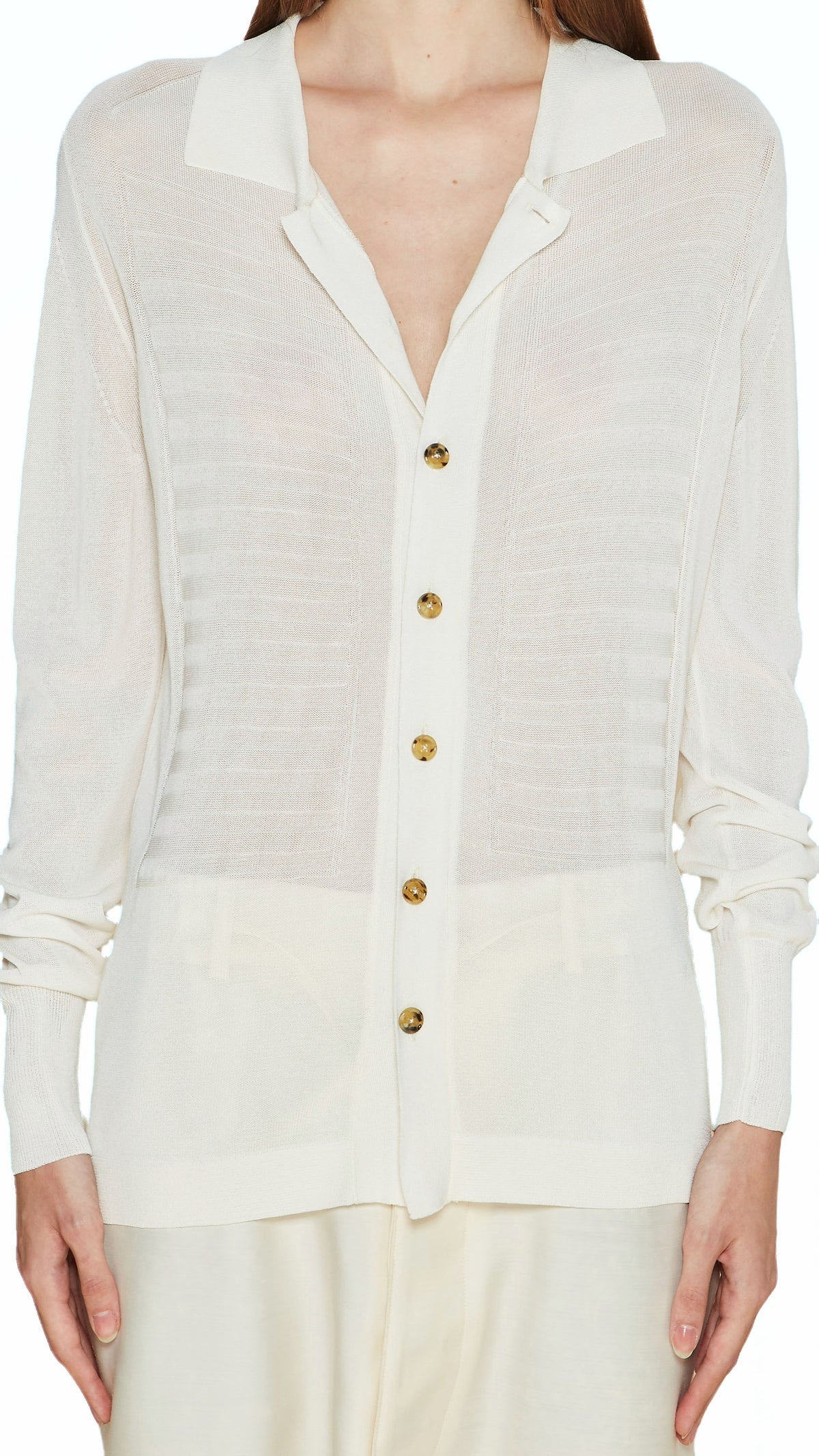 Bib Long Sleeve Polo Ivory Women, detail – POAN
