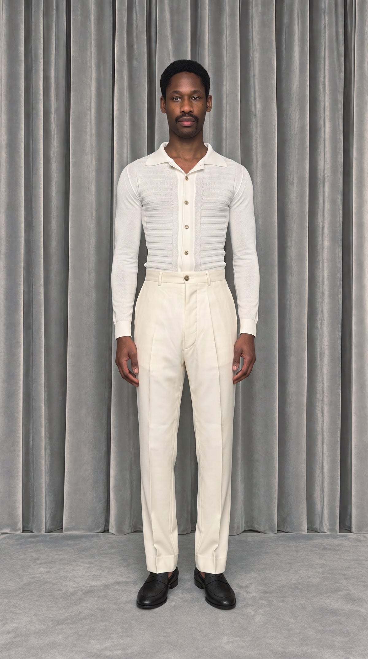 Bib Long Sleeve Polo Ivory – model front
